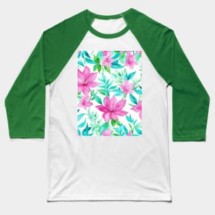 watercolor pink teal flower and leaf Baseball T-Shirt